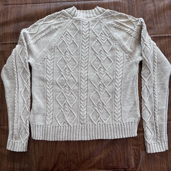 Gap Cable Knit Crew Neck Sweater Marled Oatmeal Beige Cream M Tall 100% Cotton - Picture 3 of 9